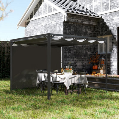 Outsunny 3 x 3(m) Pergola with Retractable Roof & Roller Shade, Dark Grey