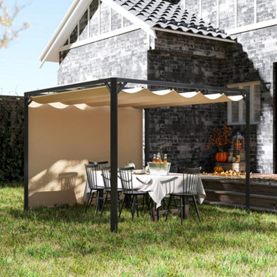 Outsunny 3 x 3(m) Pergola with Retractable Roof & Roller Shade, Khaki