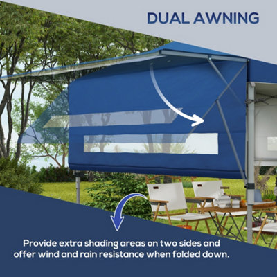 Outsunny 3 x 3(m) Pop Up Gazebo, Instant Shelter with Extend Dual Awning, Blue