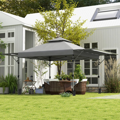 Outsunny 3 x 3(m) Pop Up Gazebo, Instant Shelter with Extend Dual Awning, Grey