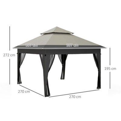 Outsunny 3 x 3(m) Pop Up Gazebo, Instant Shelter with Mosquito Netting, Grey