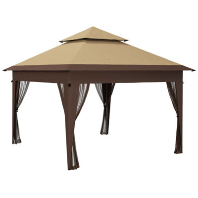Outsunny 3 x 3(m) Pop Up Gazebo, Instant Shelter with Mosquito Netting, Khaki