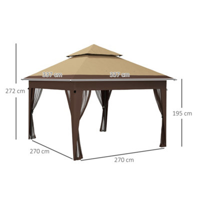 Outsunny 3 x 3(m) Pop Up Gazebo, Instant Shelter with Mosquito Netting, Khaki