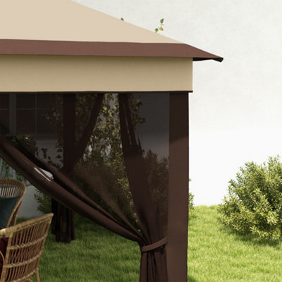 Outsunny 3 x 3(m) Pop Up Gazebo Tent with Netting, Height Adjustable, Beige