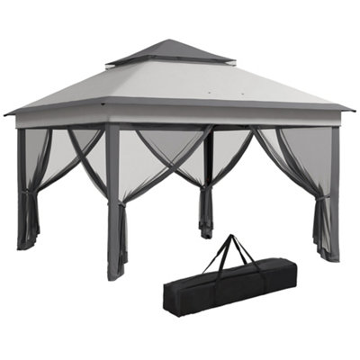 Outsunny 3 x 3(m) Pop Up Gazebo Tent with Netting, Height Adjustable, Grey