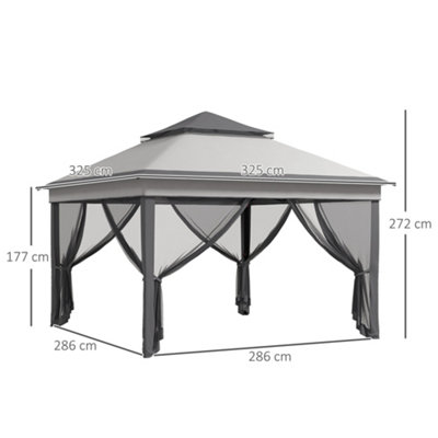 Outsunny 3 x 3(m) Pop Up Gazebo Tent with Netting, Height Adjustable, Grey