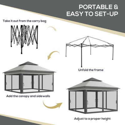 Outsunny 3 x 3(m) Pop Up Gazebo Tent with Netting, Height Adjustable, Grey