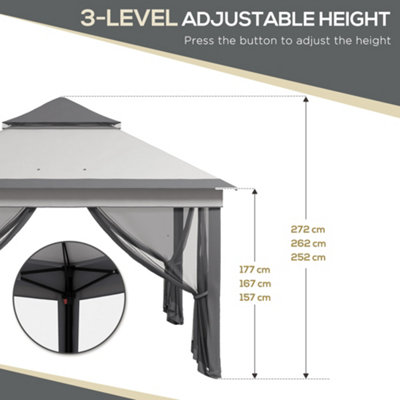 Outsunny 3 x 3(m) Pop Up Gazebo Tent with Netting, Height Adjustable, Grey