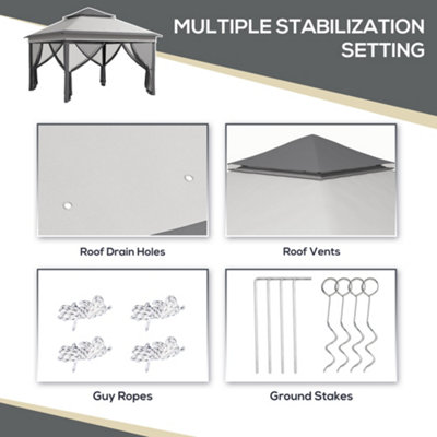 Outsunny 3 x 3(m) Pop Up Gazebo Tent with Netting, Height Adjustable, Grey
