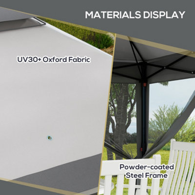 Outsunny 3 x 3(m) Pop Up Gazebo Tent with Netting, Height Adjustable, Grey