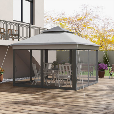 Outsunny 3 x 3(m) Pop Up Gazebo Tent with Netting, Height Adjustable, Grey