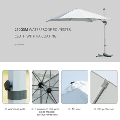 Outsunny 3 x 3(m) Roma Parasol Square Cantilever Umbrella Crank & Tilt White