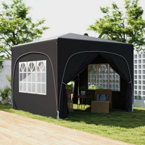 Outsunny 3 x 3(m) UPF50+ Pop Up Gazebo with Sides and Carry Bag, Black