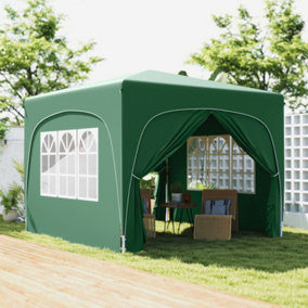 Outsunny 3 x 3(m) UPF50+ Pop Up Gazebo with Sides and Carry Bag, Dark Green