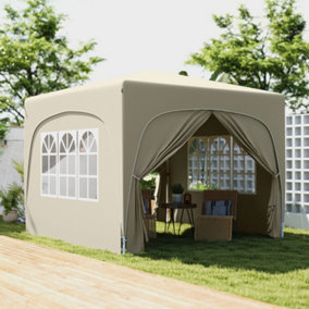 Outsunny 3 x 3(m) UPF50+ Pop Up Gazebo with Sides and Carry Bag, Sand