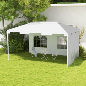 Outsunny 3 x 4 m Garden Gazebo Shelter Marquee Party Tent with 2 Sidewalls for Patio Yard Outdoor - White