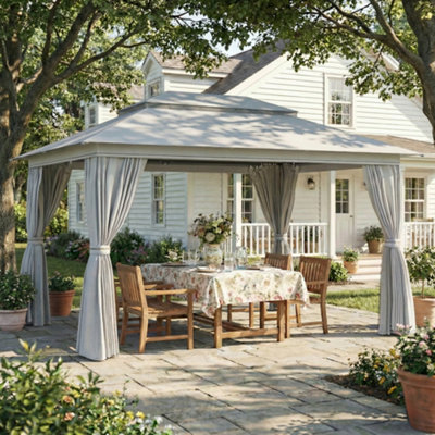 Outsunny 3 x 4 m Outdoor Garden Gazebo with UPF50+ Double Roof, Dark Grey