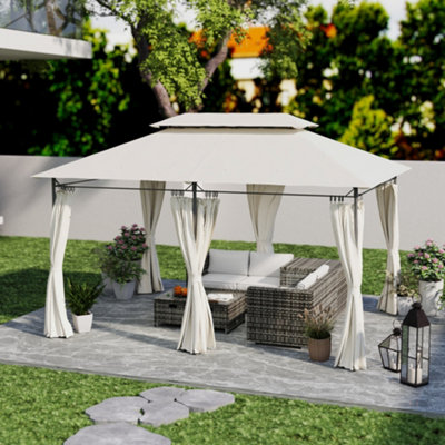 Outsunny 3 x 4m Garden Gazebo with Sides, Double Roof Metal