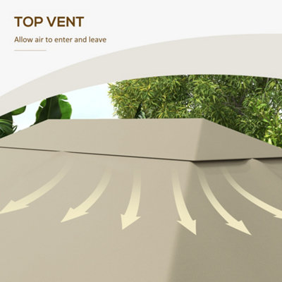 Outsunny 3 x 4m Gazebo Canopy Replacement Gazebo Roof Cover, Khaki