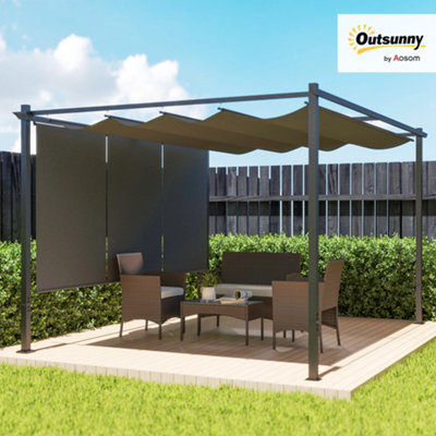 Outsunny 3 x 4m Metal Pergola with Retractable Roof and Roller Shade, Grey