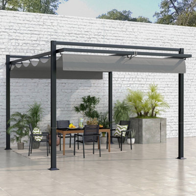 Outsunny 3 x 4m Pergola with Retractable Roof and Aluminium Frame, Grey