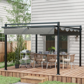 Outsunny 3 x 4m Pergola with Retractable Roof and Aluminium Frame, Grey