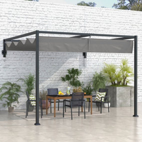 Outsunny 3 x 4m Wall Mounted Pergola with Retractable Roof, Dark Grey