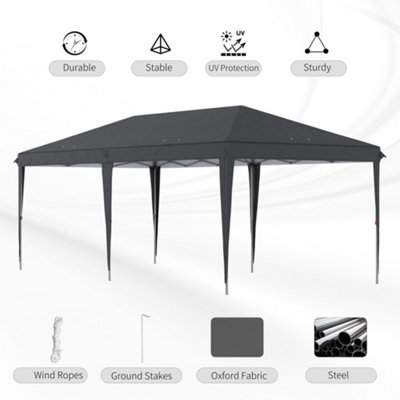 Outsunny 3 x 6 m Pop Up Gazebo, Foldable Canopy Tent, Height Adjustable Wedding Awning Canopy w/ Carrying Bag, Black