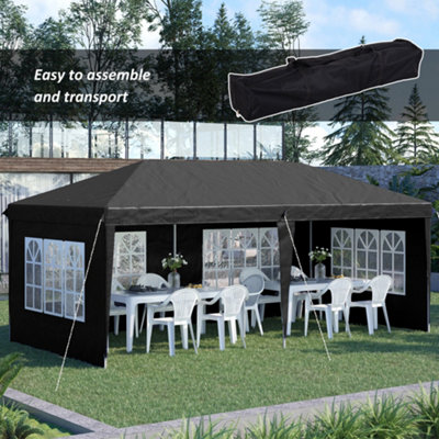 Outsunny 3 x 6m Heavy Duty Gazebo Marquee Party Tent with Storage Bag Black