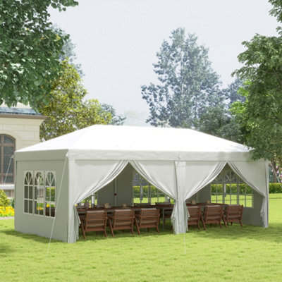 Outsunny 3 x 6m Pop Up Gazebo Height Adjustable Party Tent with Storage Bag White