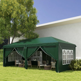 Outsunny 3 x 6m Pop Up Gazebo Party Tent Canopy Marquee with Storage Bag Green