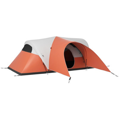 Outsunny 3000mm Waterproof Camping Tent w Porch Sewn in Groundsheet Orange