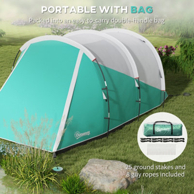 Outsunny 3000mm Waterproof Camping Tent with 2 Rooms for 3 Man Green