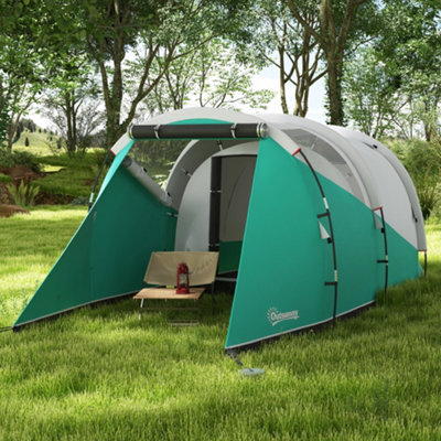 Outsunny 3000mm Waterproof Camping Tent with 2 Rooms for 4-5 Man, Green