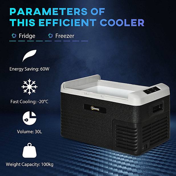 Outsunny 30L Car Refrigerator 12V Portable Freezer for Camping