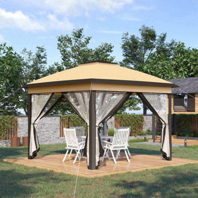 Outsunny 330cm x 330cm Pop Up Canopy, Double Roof Foldable Canopy Tent ...