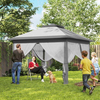 Outsunny 330cm x 330cm Pop Up Canopy, Double Roof Foldable Canopy Tent