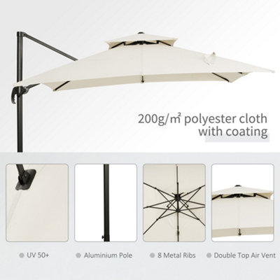 Outsunny 360 degree Cantilever Parasol Roma Umbrella Base Weights, Cover, Beige