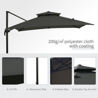 Outsunny 360 degree Cantilever Parasol Roma Umbrella Base Weights, Cover, Dark Grey