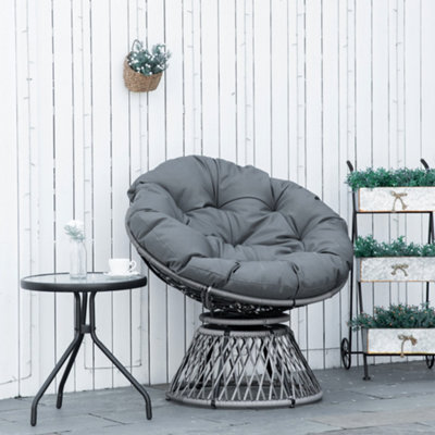 Outsunny 360 degrees Swivel Rattan Papasan Moon Bowl Chair Round Outdoor with Padded-Grey