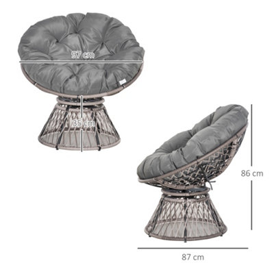 Outsunny 360 degrees Swivel Rattan Papasan Moon Bowl Chair Round Outdoor with Padded-Grey - 3