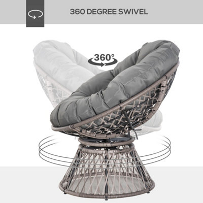 Outsunny 360 degrees Swivel Rattan Papasan Moon Bowl Chair Round Outdoor with Padded-Grey - 4