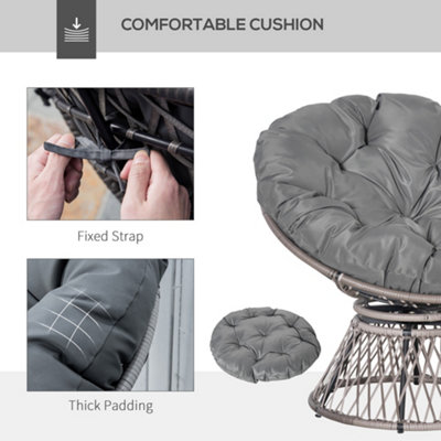 Outsunny 360 degrees Swivel Rattan Papasan Moon Bowl Chair Round Outdoor with Padded-Grey - 5