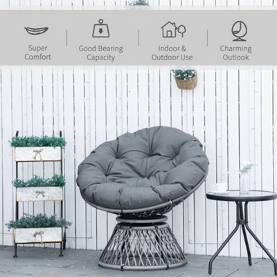 Outsunny 360 degrees Swivel Rattan Papasan Moon Bowl Chair Round Outdoor with Padded-Grey - 7