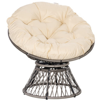 Outsunny 360 degrees Swivel Rattan Papasan Moon Bowl Chair Round Outdoor with Padded