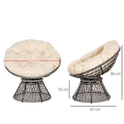 Outsunny 360 degrees Swivel Rattan Papasan Moon Bowl Chair Round Outdoor with Padded - 3