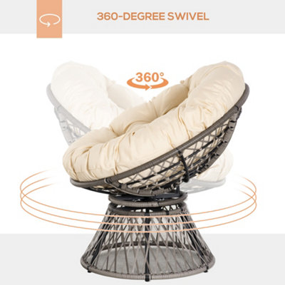 Outsunny 360 degrees Swivel Rattan Papasan Moon Bowl Chair Round Outdoor with Padded - 4