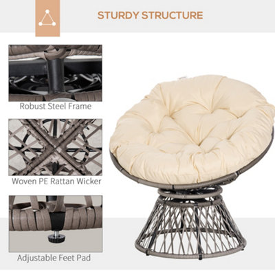 Outsunny 360 degrees Swivel Rattan Papasan Moon Bowl Chair Round Outdoor with Padded - 5