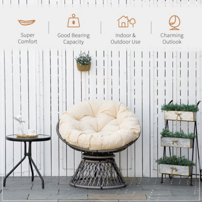 Outsunny 360 degrees Swivel Rattan Papasan Moon Bowl Chair Round Outdoor with Padded - 6