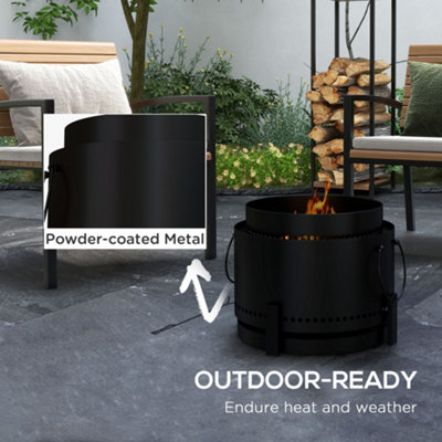 Outsunny 37cm Smokeless Wood Burning Firepit Metal Fire Pit, Black